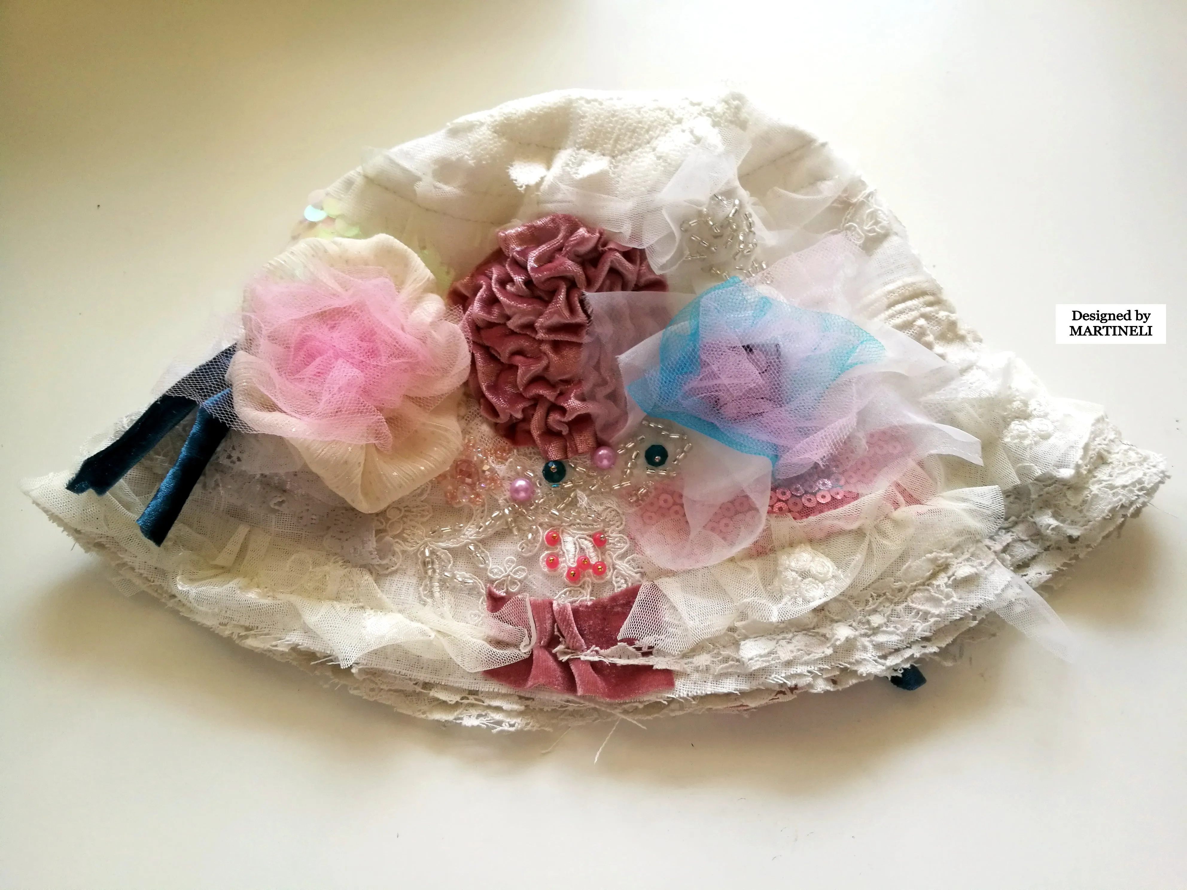 Romantic Boho Bucket Hat Embroidered White Linen Hat For Women