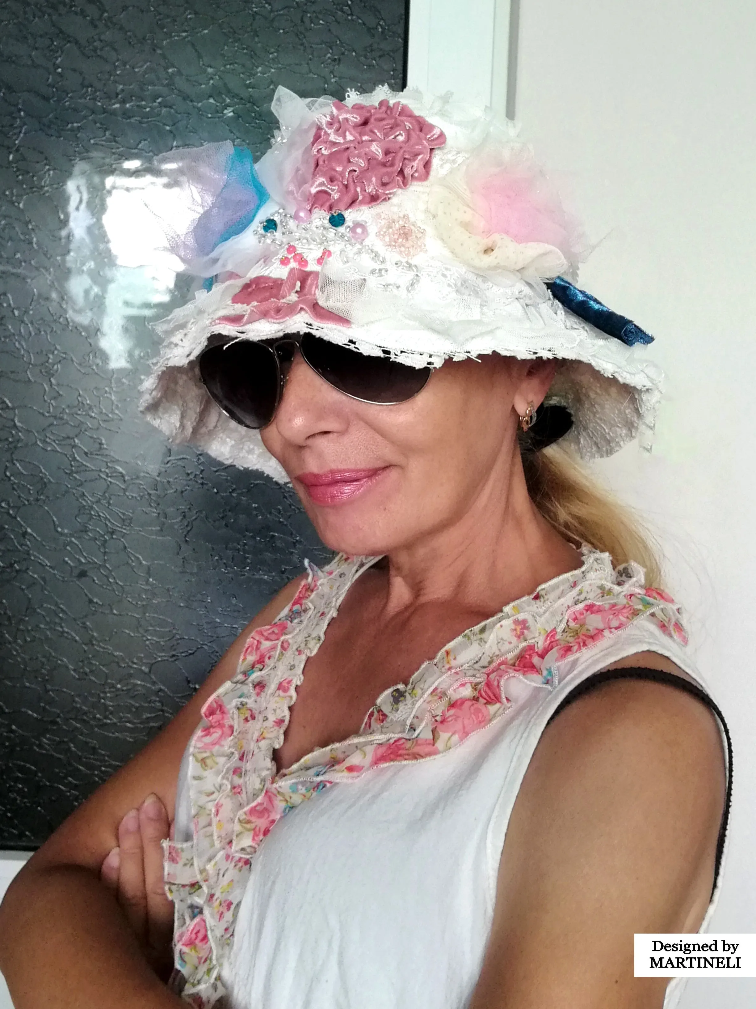 Romantic Boho Bucket Hat Embroidered White Linen Hat For Women