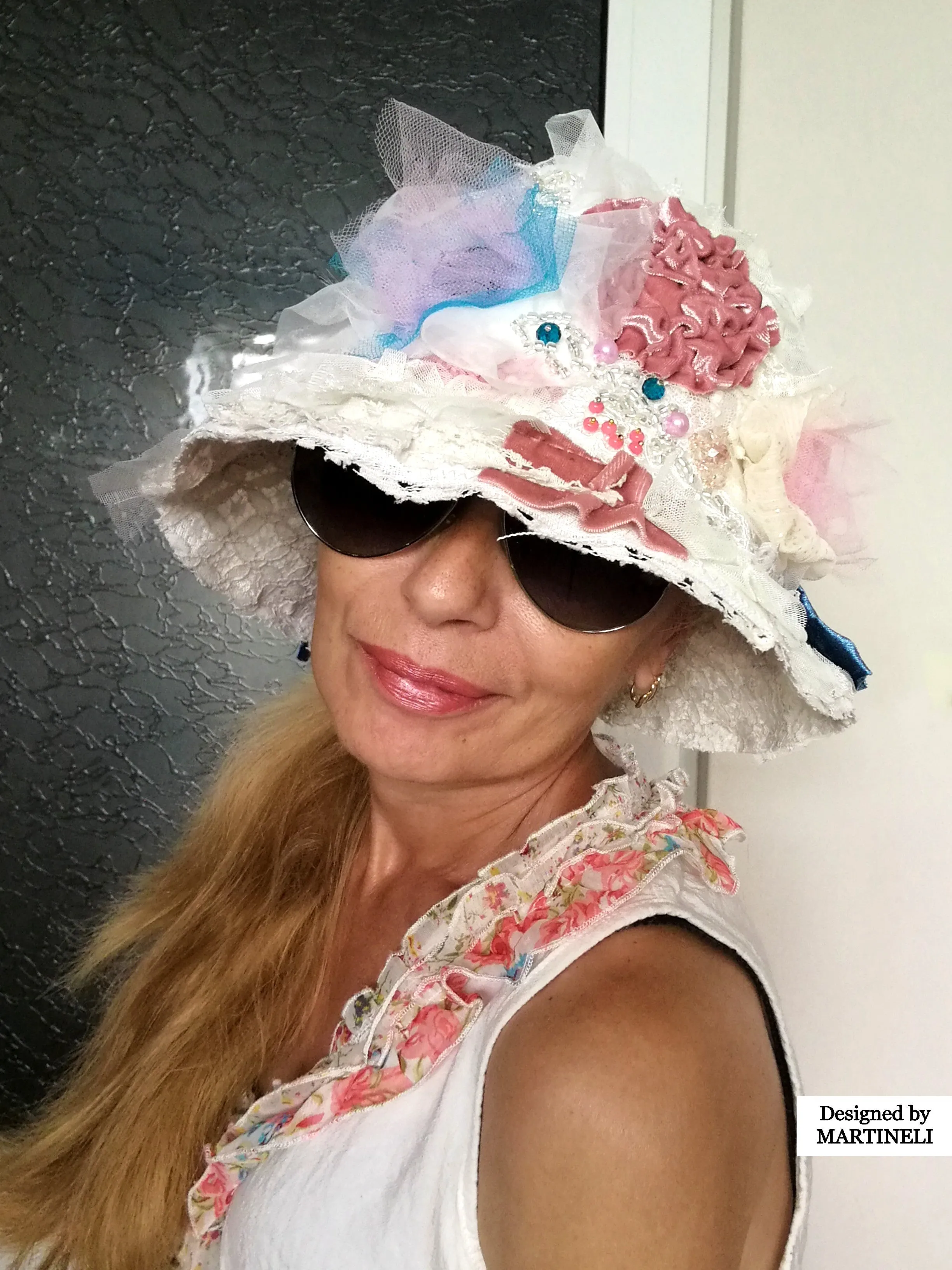 Romantic Boho Bucket Hat Embroidered White Linen Hat For Women