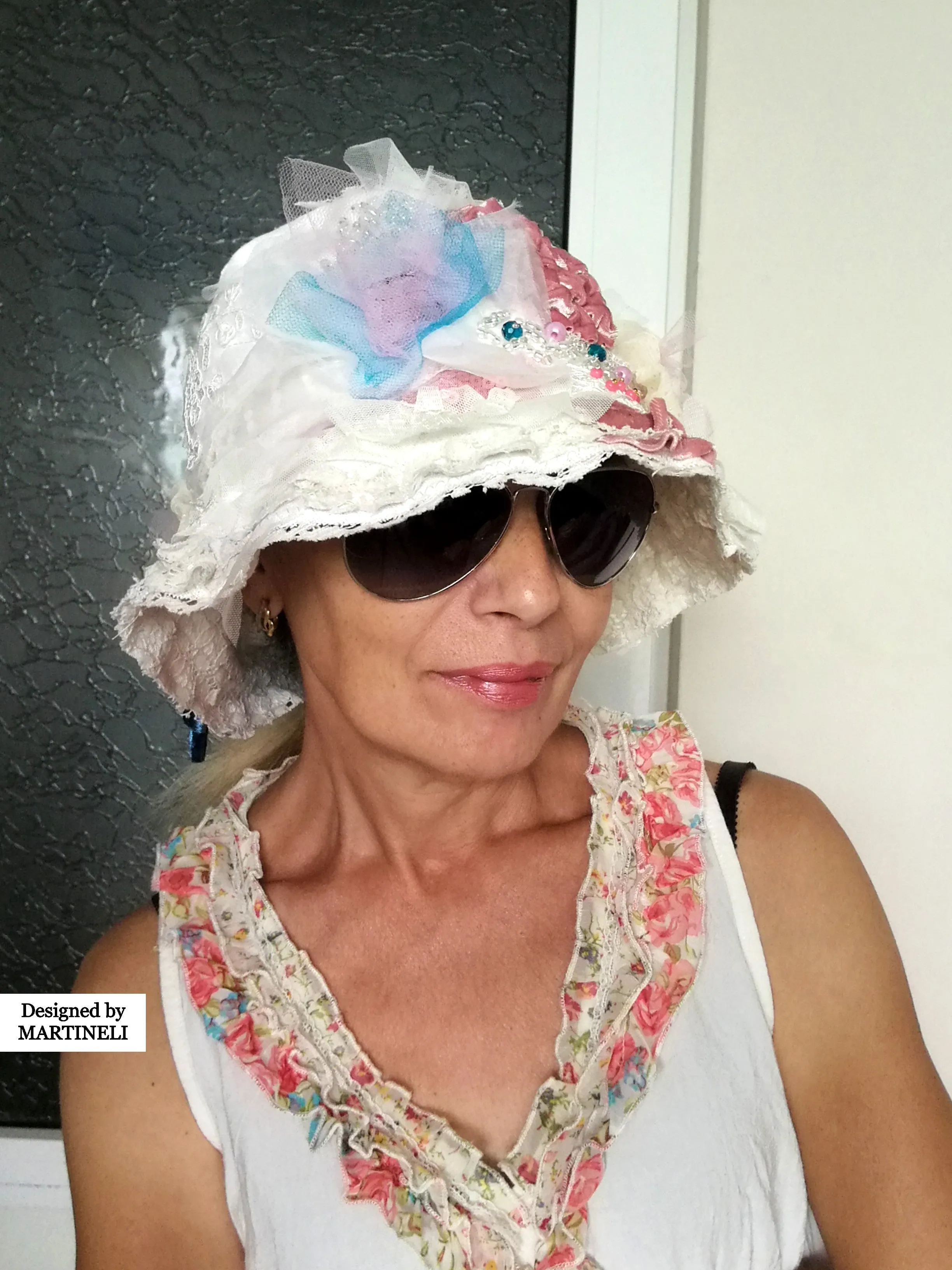 Romantic Boho Bucket Hat Embroidered White Linen Hat For Women