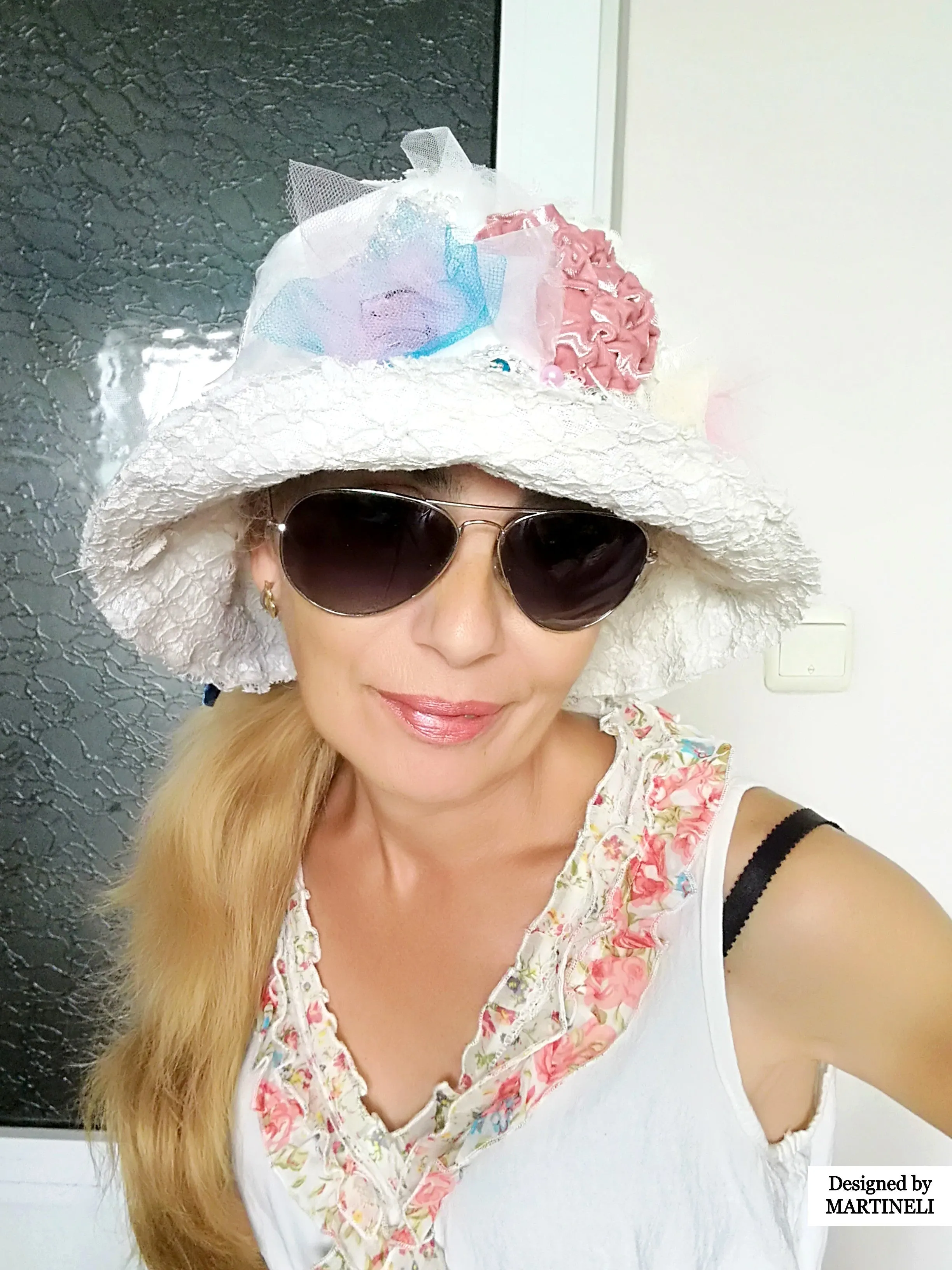 Romantic Boho Bucket Hat Embroidered White Linen Hat For Women