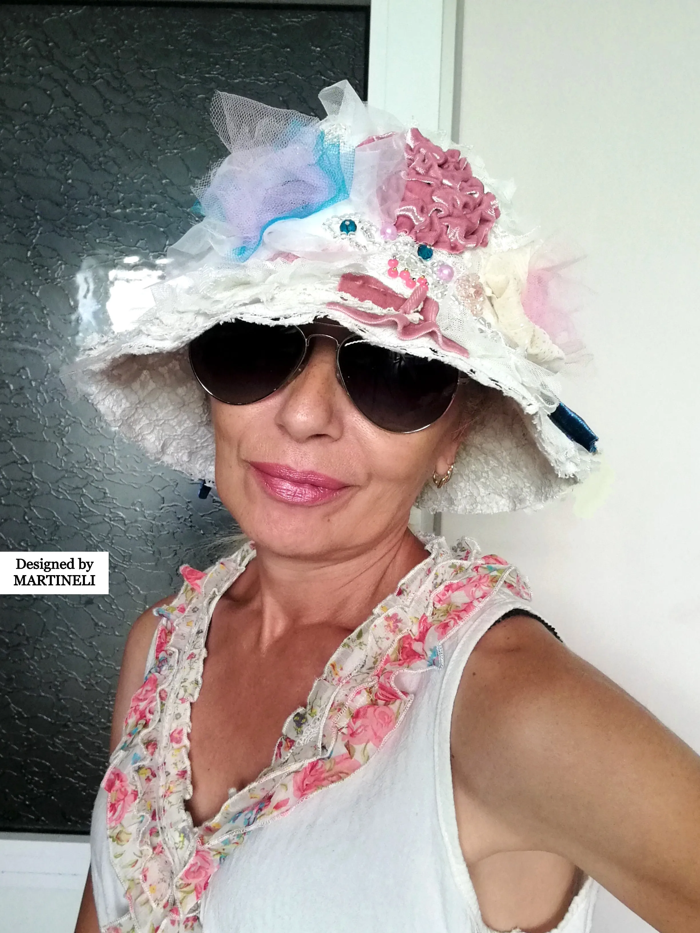 Romantic Boho Bucket Hat Embroidered White Linen Hat For Women