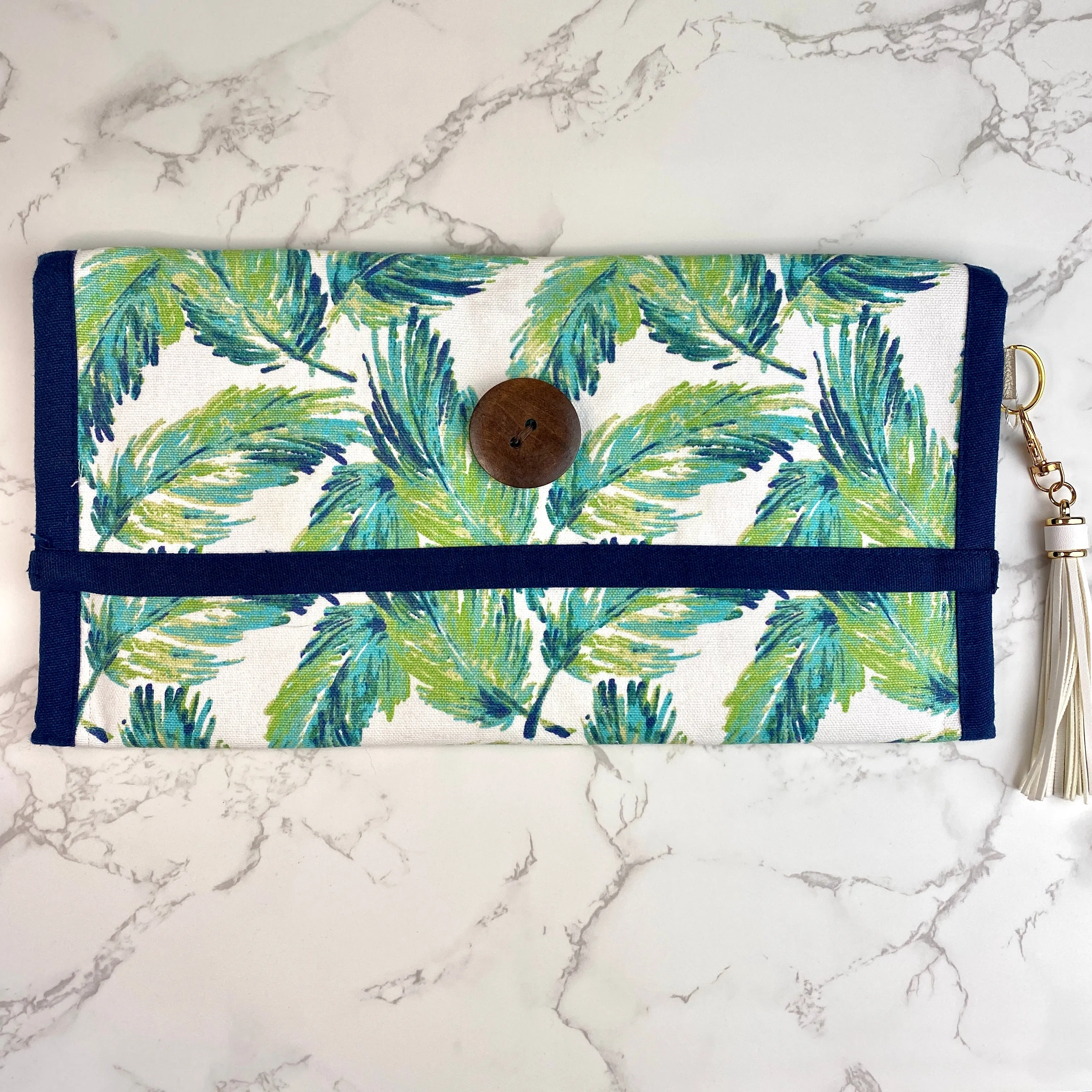 Tropical Leaf Print Handmade Purse Tassel